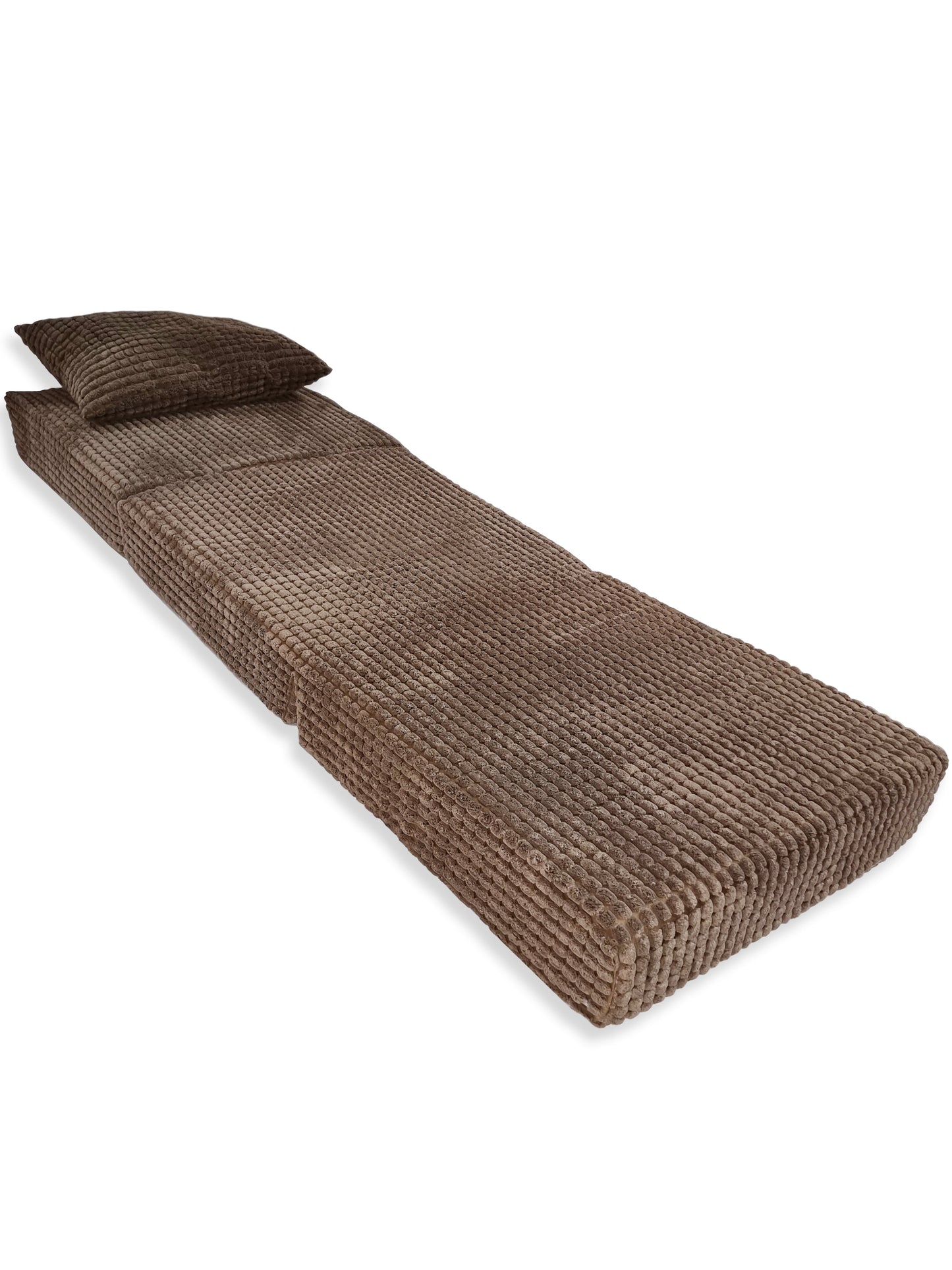 Tri-Folding Futon Mattress with Soft Jumbo Cord Cover and Matching Cushion