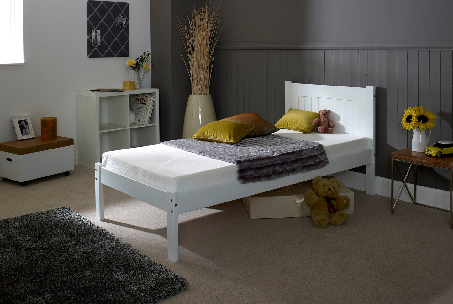Clifton White Wooden Bed Frame – Classic Slatted Design | Solid Wood Support & Multiple Sizes