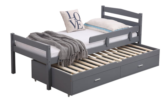 Captain Wooden Bed with Trundle, Storage Drawers and Safety Guard Rail
