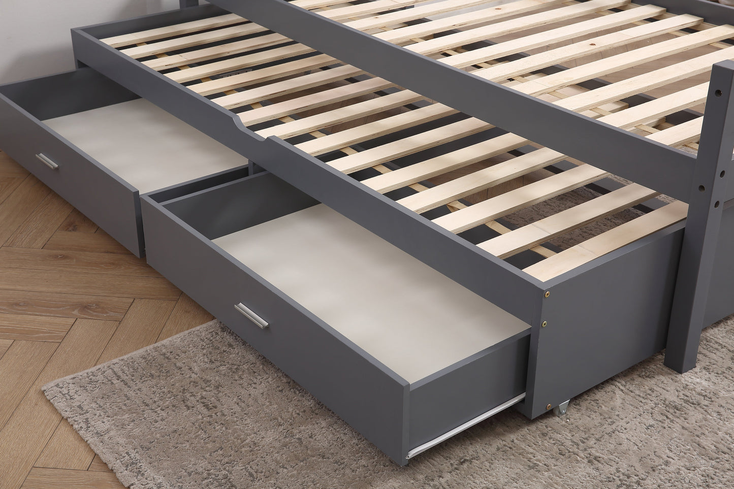 Captain Wooden Bed with Trundle, Storage Drawers and Safety Guard Rail