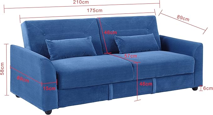 Verona 3-Seater Corduroy Sofa Bed with Storage – Grey or Blue | Clic-Clac Design