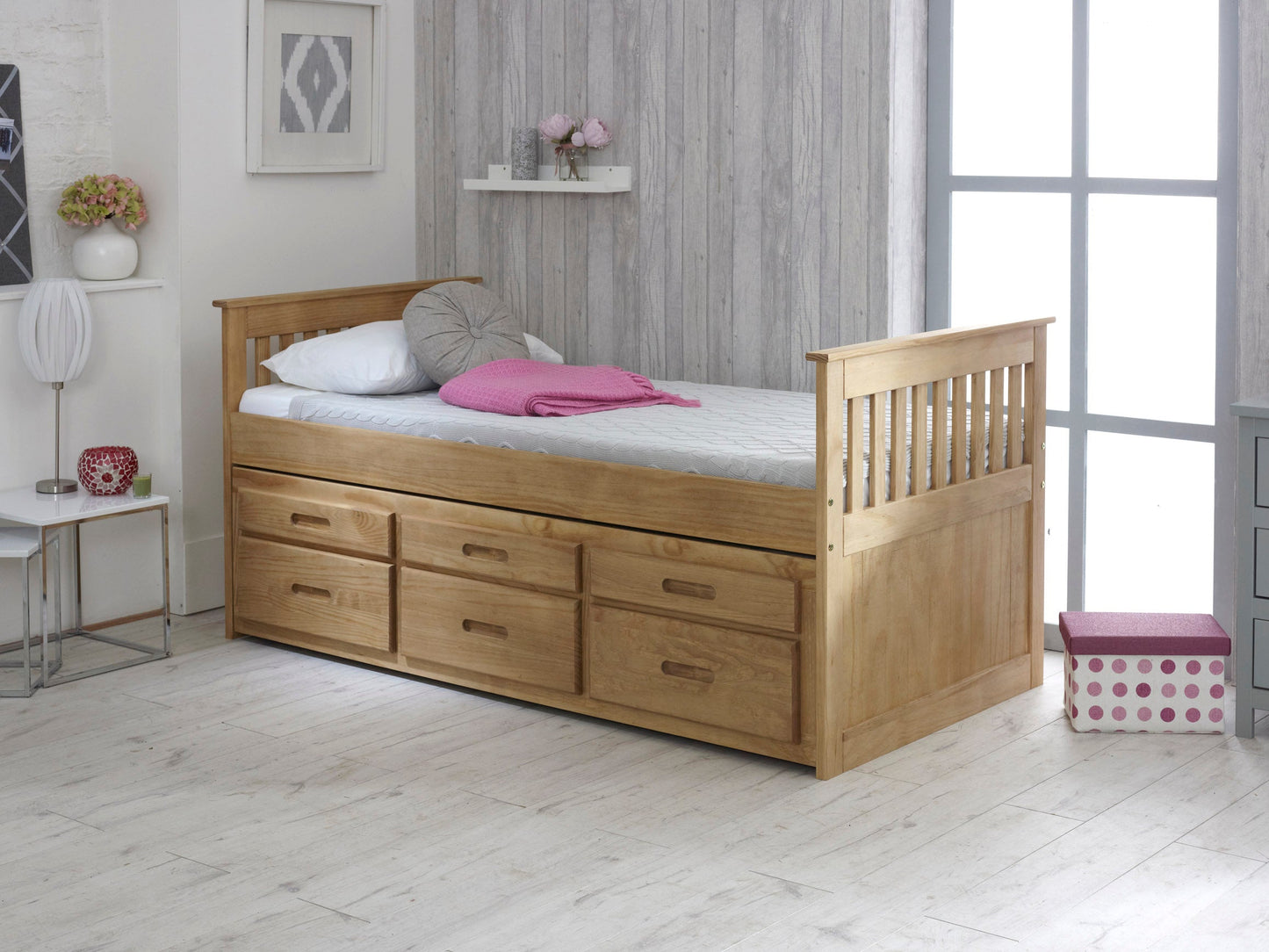 Captains Waxed Pine Wooden Guest Bed Frame - 3ft Single