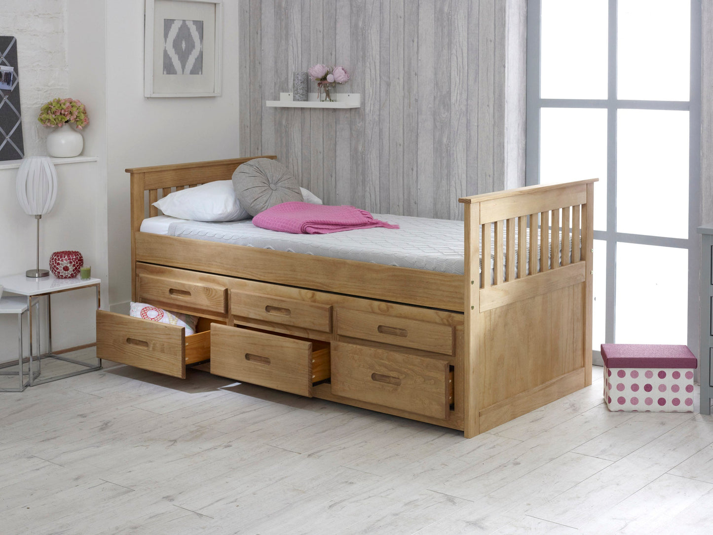 Captains Waxed Pine Wooden Guest Bed Frame - 3ft Single