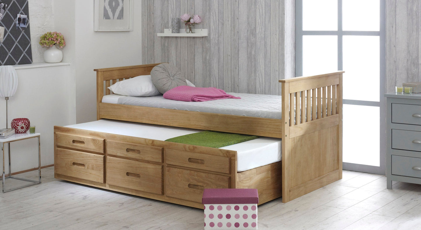 Captains Waxed Pine Wooden Guest Bed Frame - 3ft Single