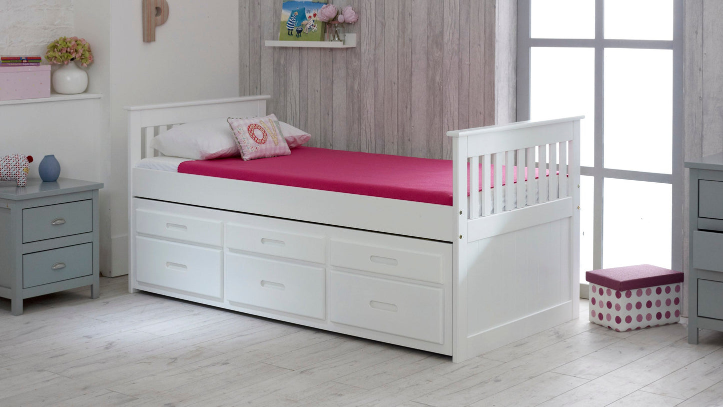 Captains White Wooden Guest Bed Frame - 3ft Single