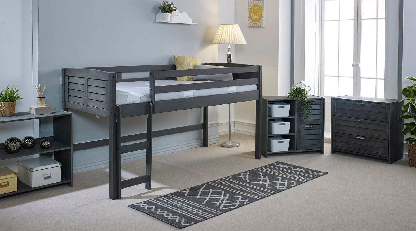 Cozy Grey Space-Saving Modern Mid Sleeper Bed - Single Size with Storage & Reversible Ladder