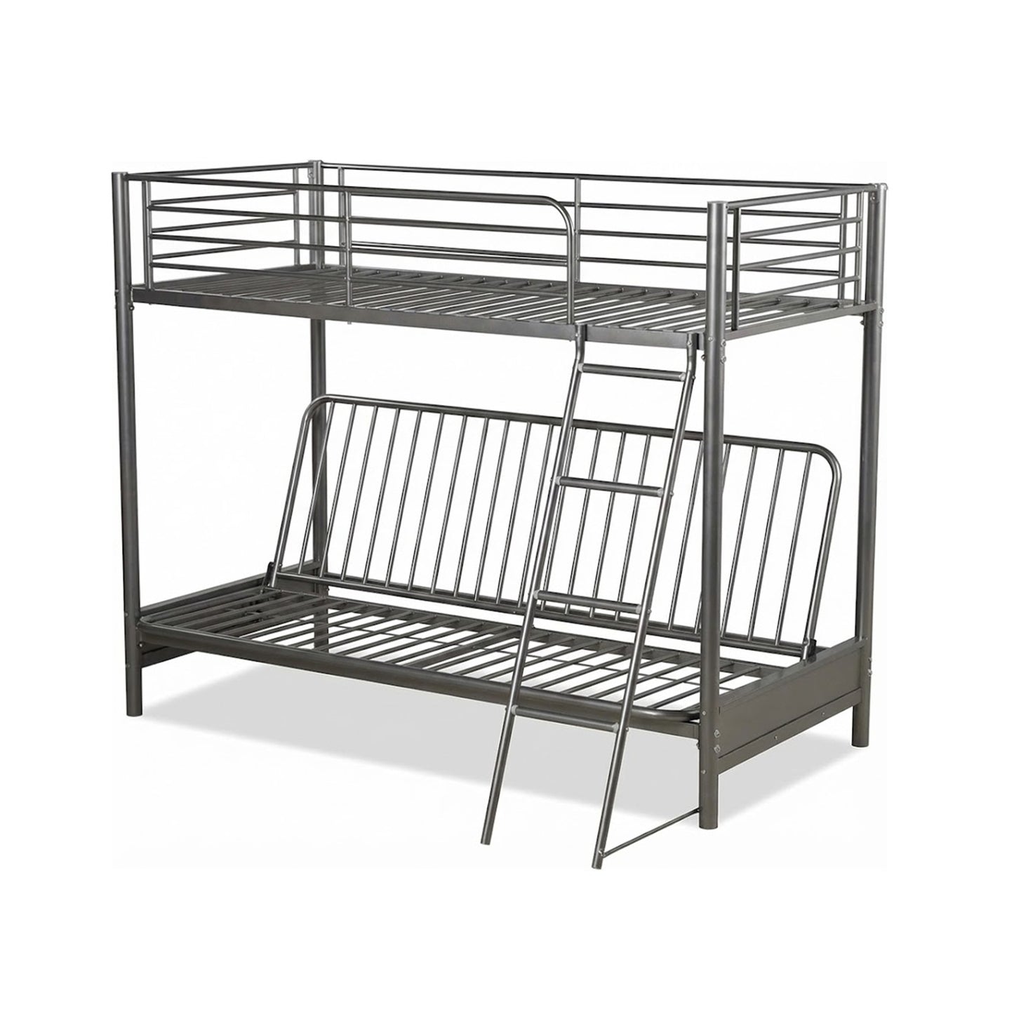 Filton Dark Grey Metal Futon Bunk Bed Single Top and Double Futon Base with Ladder