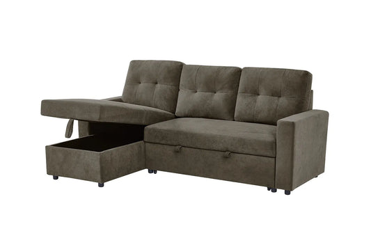 Reegan L-Shaped Corner Sofa Bed with Hidden Storage & Reversible Chaise – Grey or Brown
