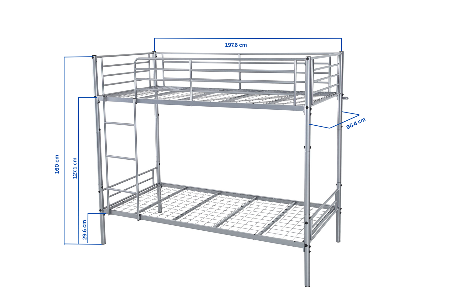 Lynton Metal Bunk Bed with Mesh Base | Split into 2 Singles | Silver Frame 3FT