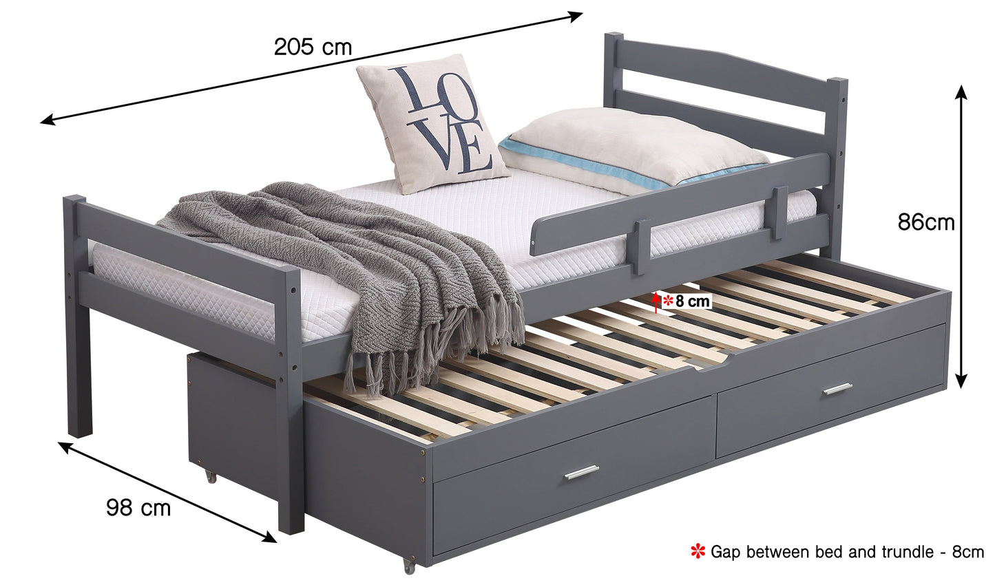 Captain Wooden Bed with Trundle, Storage Drawers and Safety Guard Rail
