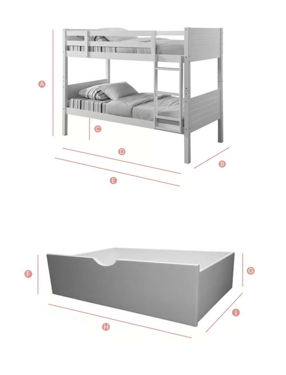 Bedford White Wooden Bunk Bed Frame - 3ft Single