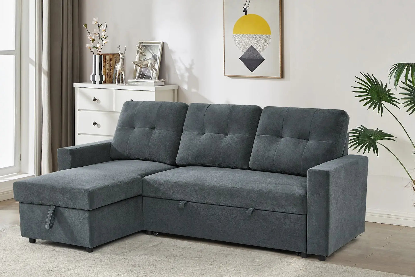 Reegan L-Shaped Corner Sofa Bed with Hidden Storage & Reversible Chaise – Grey or Brown