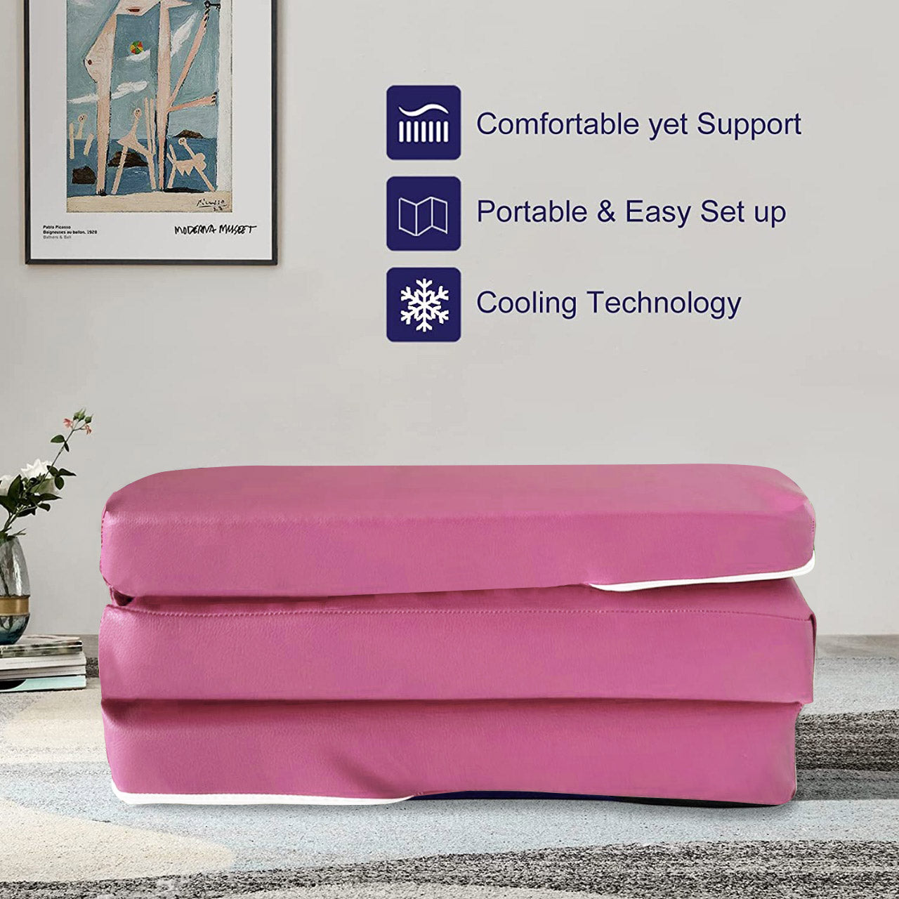 Kids Folding Faux Leather Futon Mattress - Multiple Colours Available