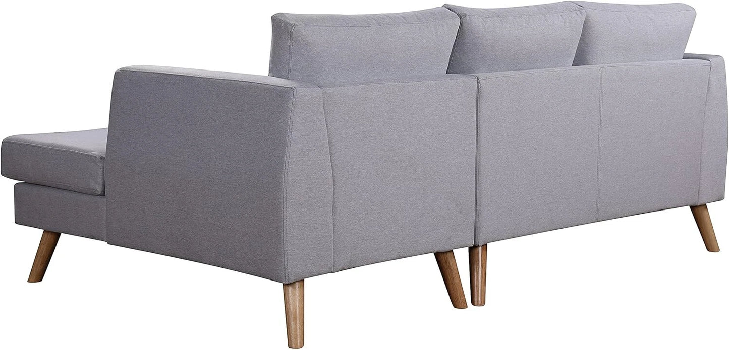 Ewan Grey L-Shaped 3-Seater Sofa with Right-Hand Chaise – Linen Fabric & Wooden Legs