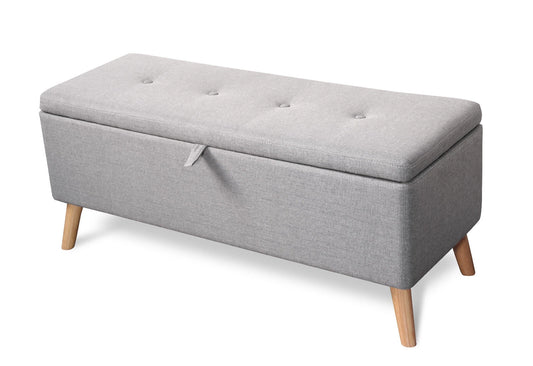 Grey Ottoman Storage Bench with Wooden Legs – Stylish Seating & Hidden Storage