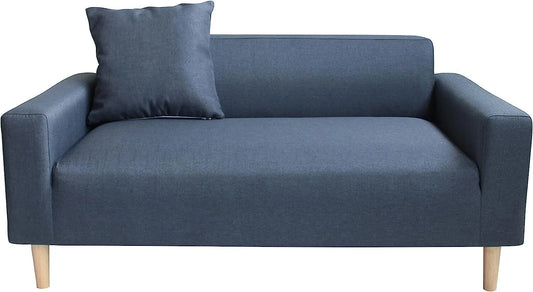 Compact Grey 2-Seater Sofa – Foldable Delivery, Wooden Legs & Linen-Style Fabric