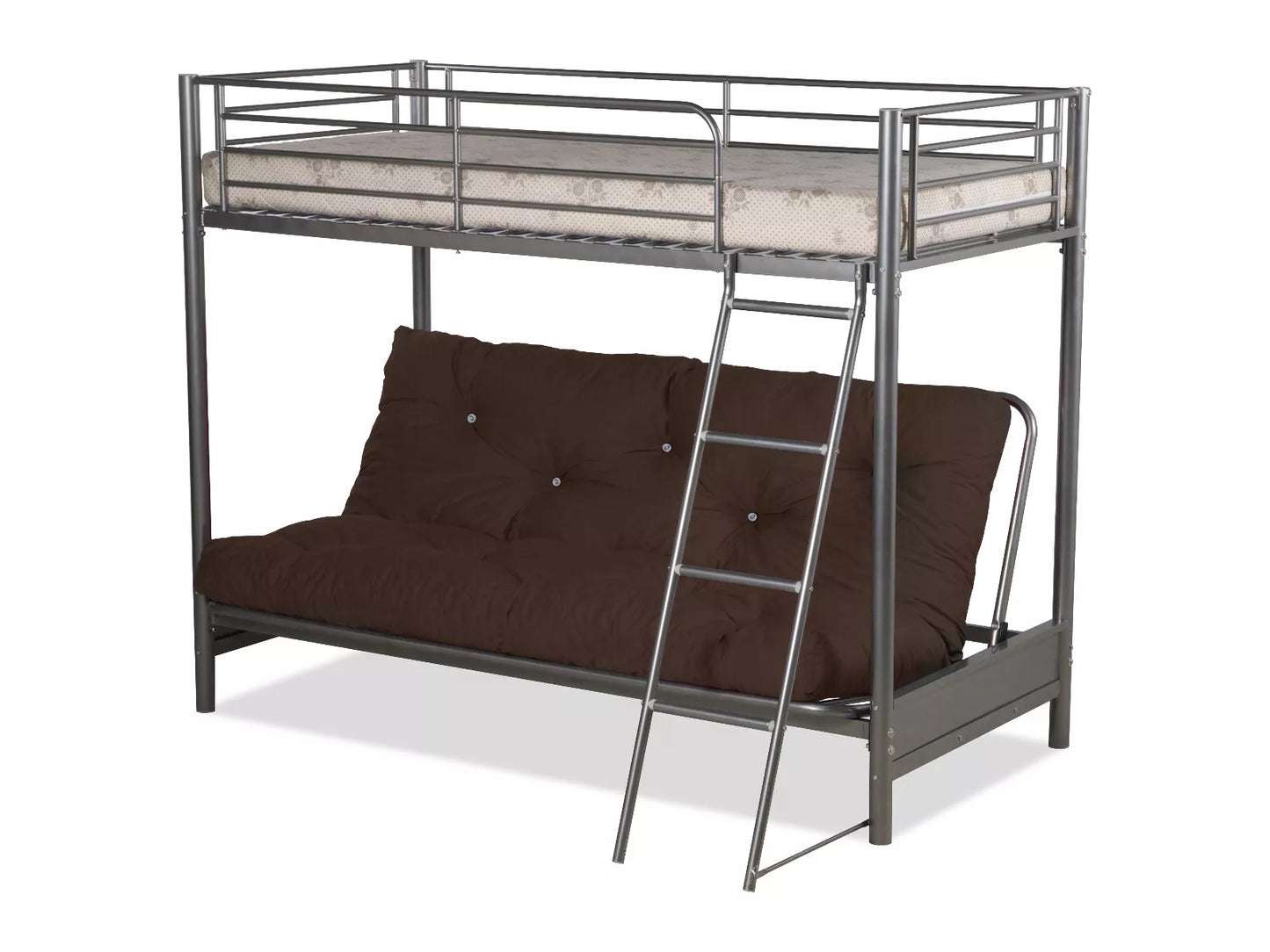 Space-Saving Metal Futon Bunk Bed - 3FT Top & 4FT6 Bottom - Sleek Silver