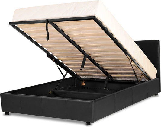 Prado Faux Leather Ottoman Storage Bed – Gas Lift Bed Frame – Brown or Black