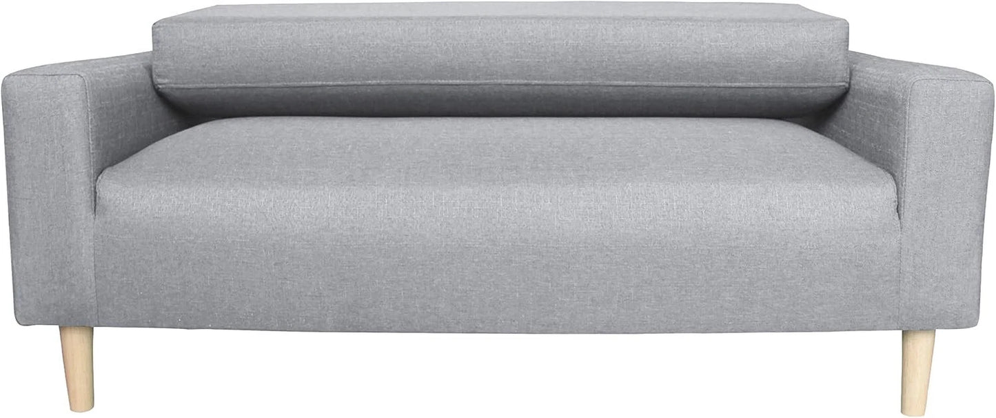 Compact Grey 2-Seater Sofa – Foldable Delivery, Wooden Legs & Linen-Style Fabric