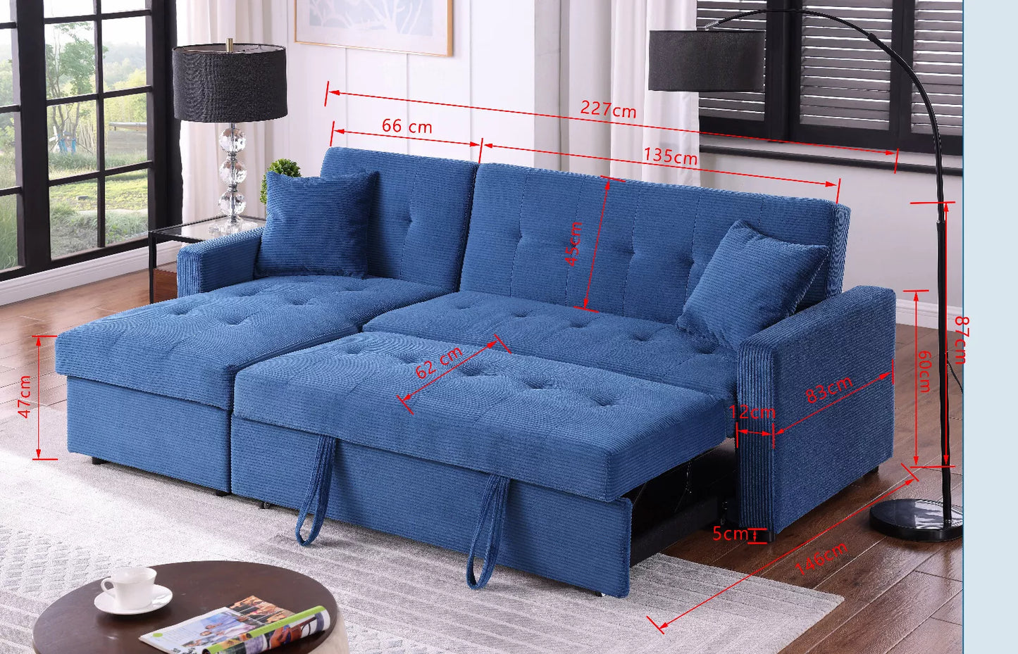 Hinton Sofa Bed: Reversible Chaise, Hidden Storage, 3-Seater Sleeper