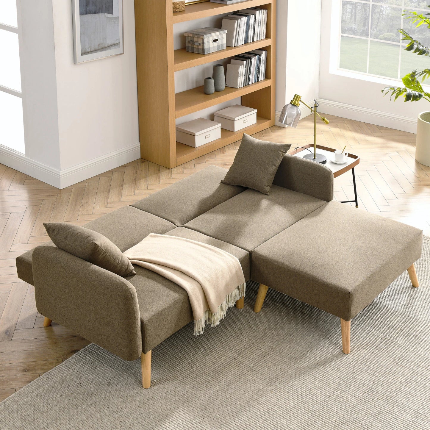 Zara Linen Fabric Corner Sofa Bed with Matching Footstool – Stylish, Space-Saving Comfort