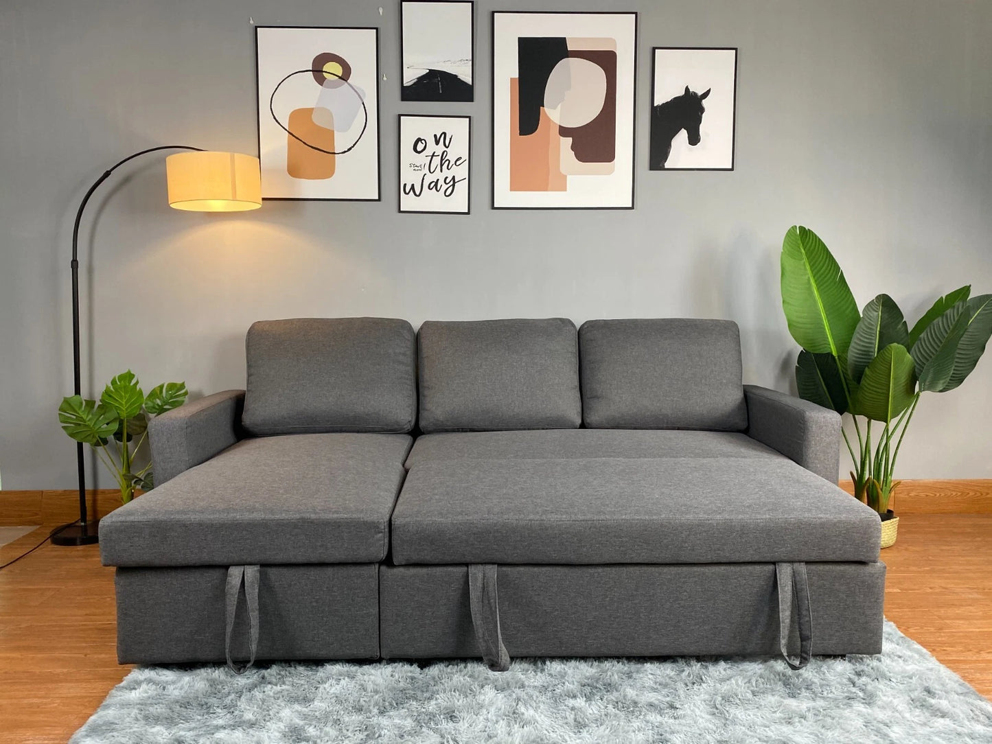 Reegan L Shaped Corner Sofa Bed in Grey, with Hidden Storage & Reversible Chaise