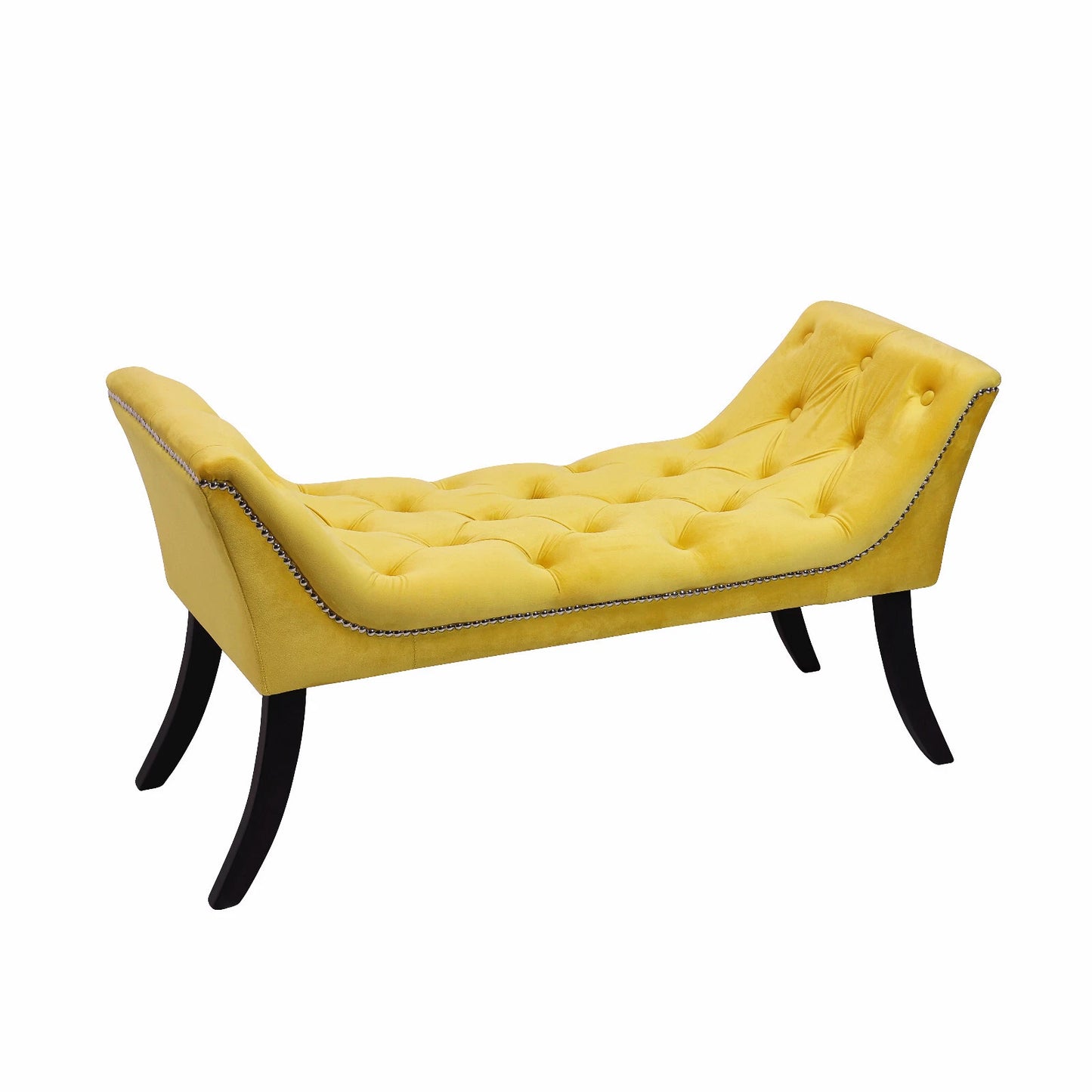 OLGA Upholstered Velvet Bench Seat with Beading –Tufted Bedroom or Hallway Stool