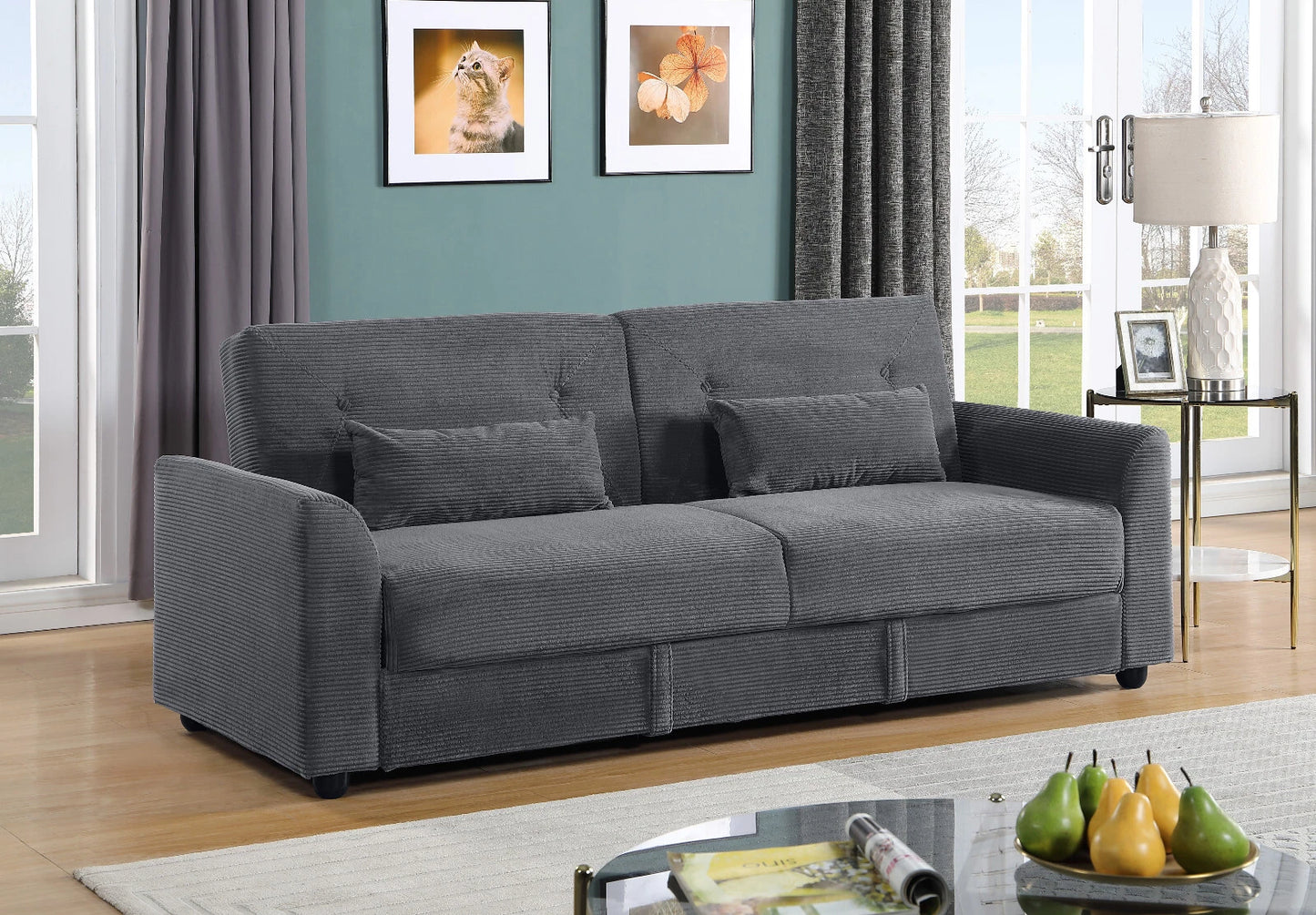 Verona 3-Seater Corduroy Sofa Bed with Storage – Grey/Blue Clic Clac Design