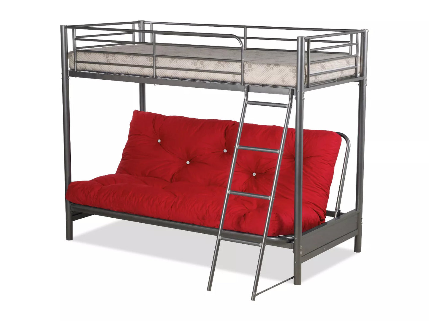 Space-Saving Metal Futon Bunk Bed - 3FT Top & 4FT6 Bottom - Sleek Silver