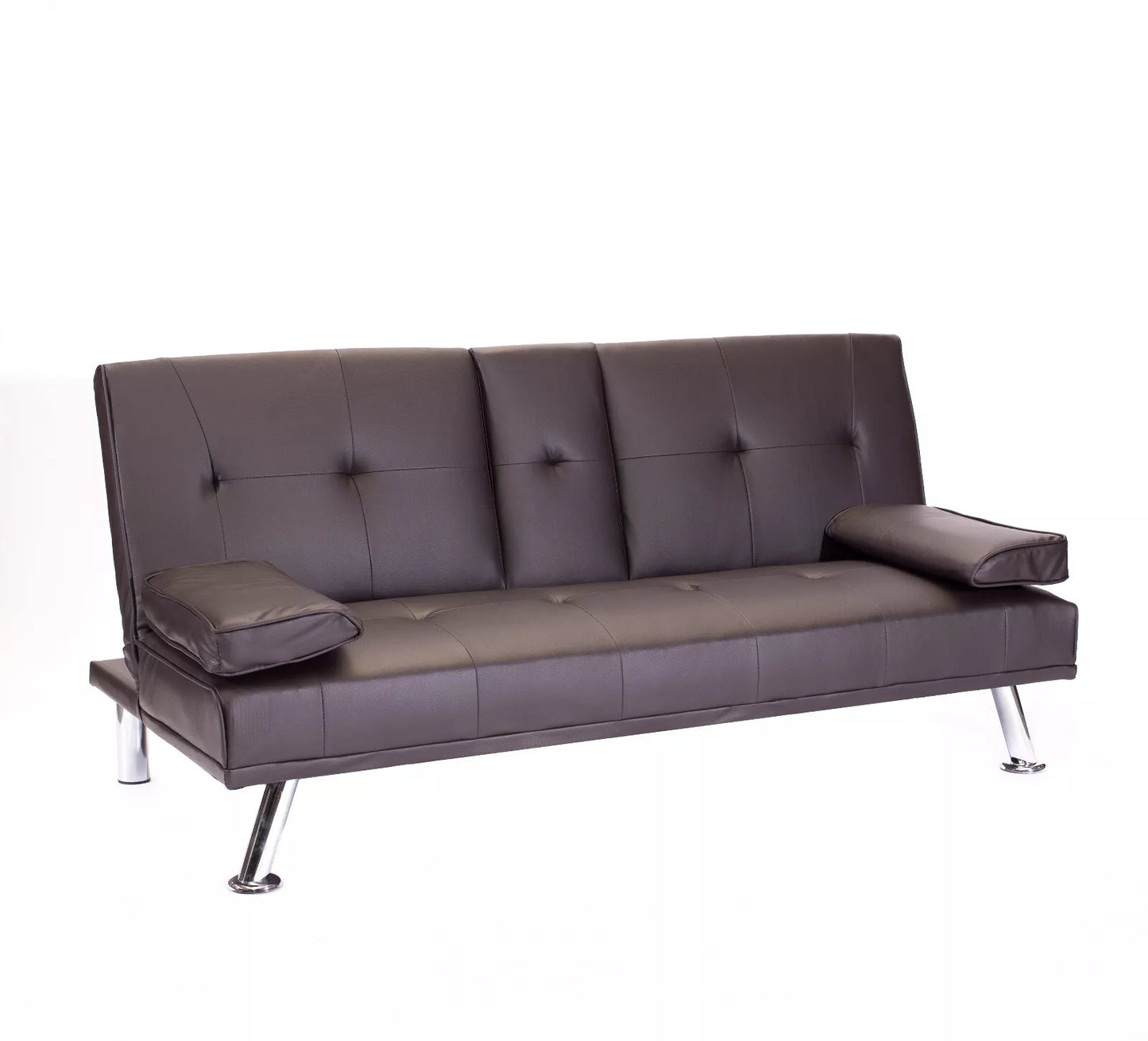Faux Leather Folding Sofa Bed With Cup Holders Cinema Style