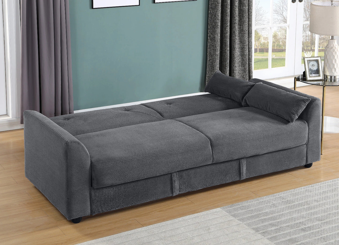 Verona 3-Seater Corduroy Sofa Bed with Storage – Grey/Blue Clic Clac Design