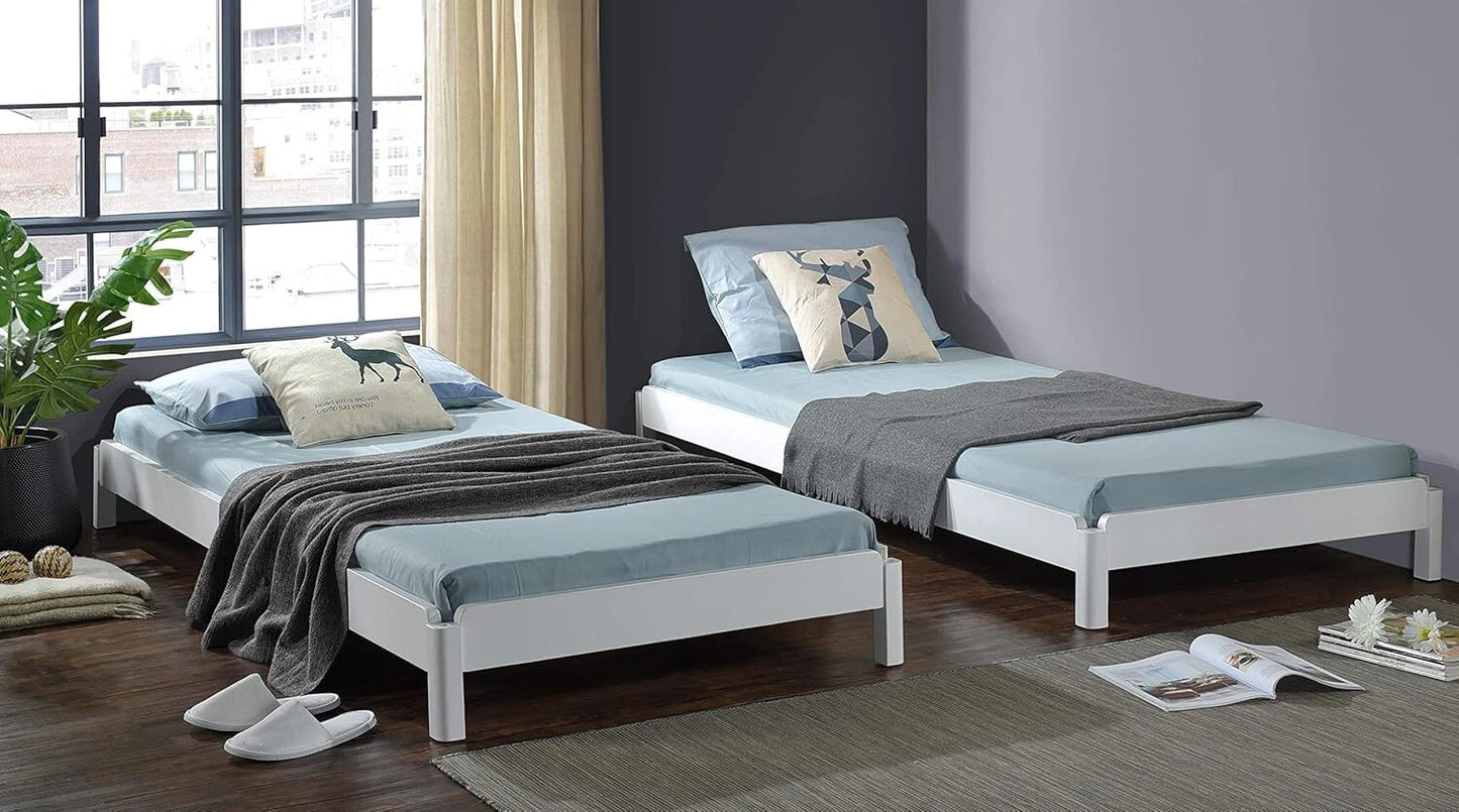 3-in-1 White Stacking Guest Bed -Converts to 2 Single Beds or Seat -Space Saving
