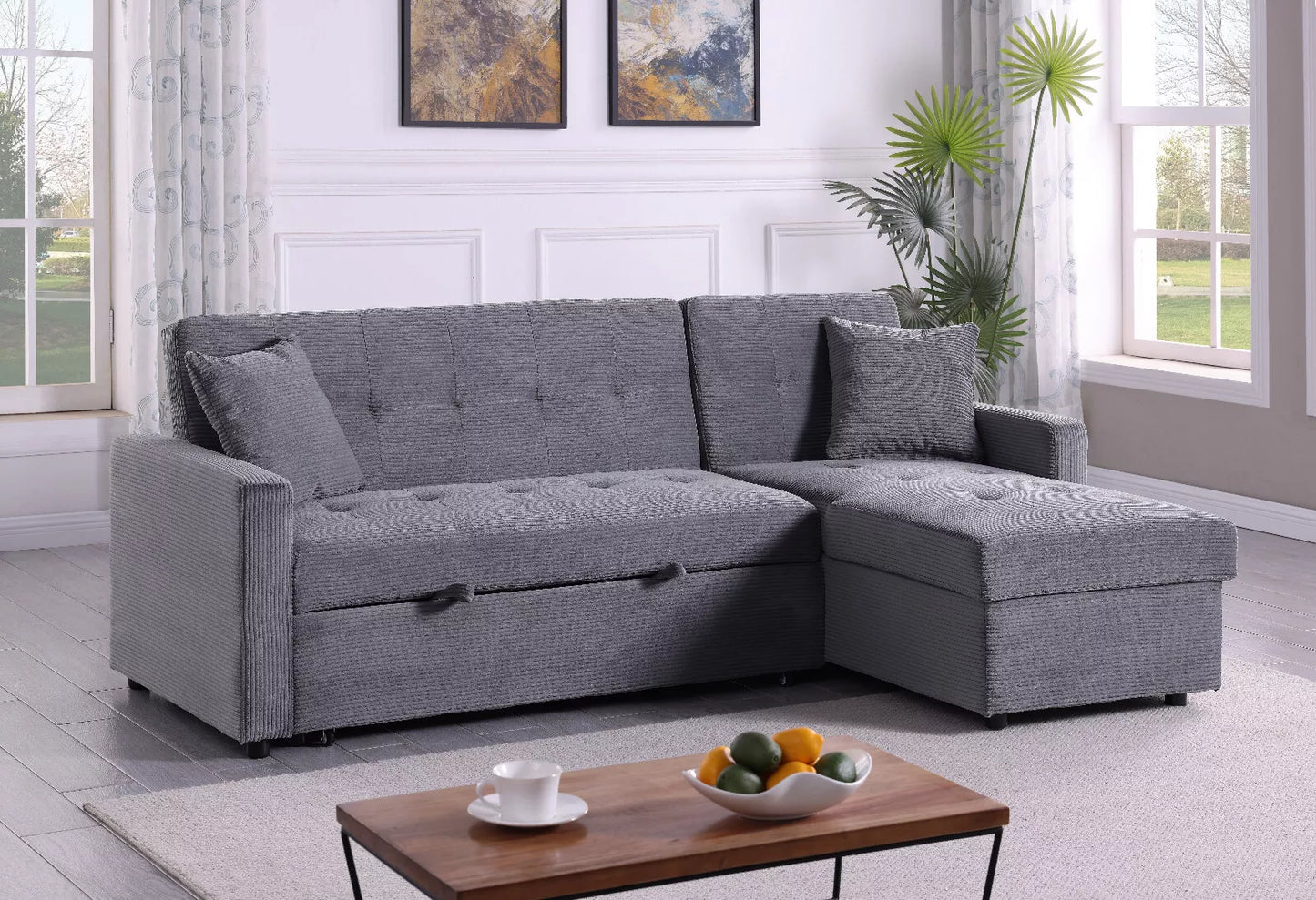 Hinton Sofa Bed: Reversible Chaise, Hidden Storage, 3-Seater Sleeper