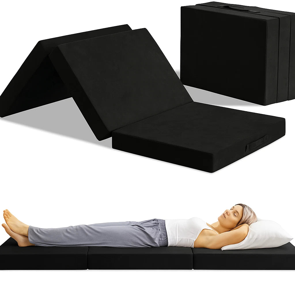 Voyager Mat –8cm TriFold Caravan Mattress in Black | Camping, RV, Narrow