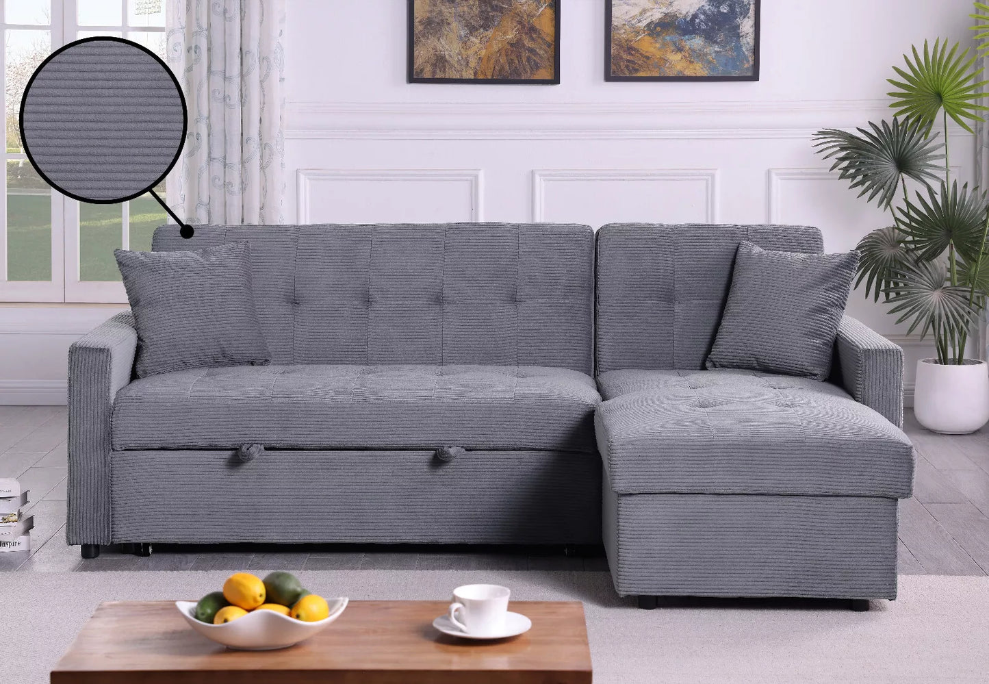 Hinton Sofa Bed: Reversible Chaise, Hidden Storage, 3-Seater Sleeper