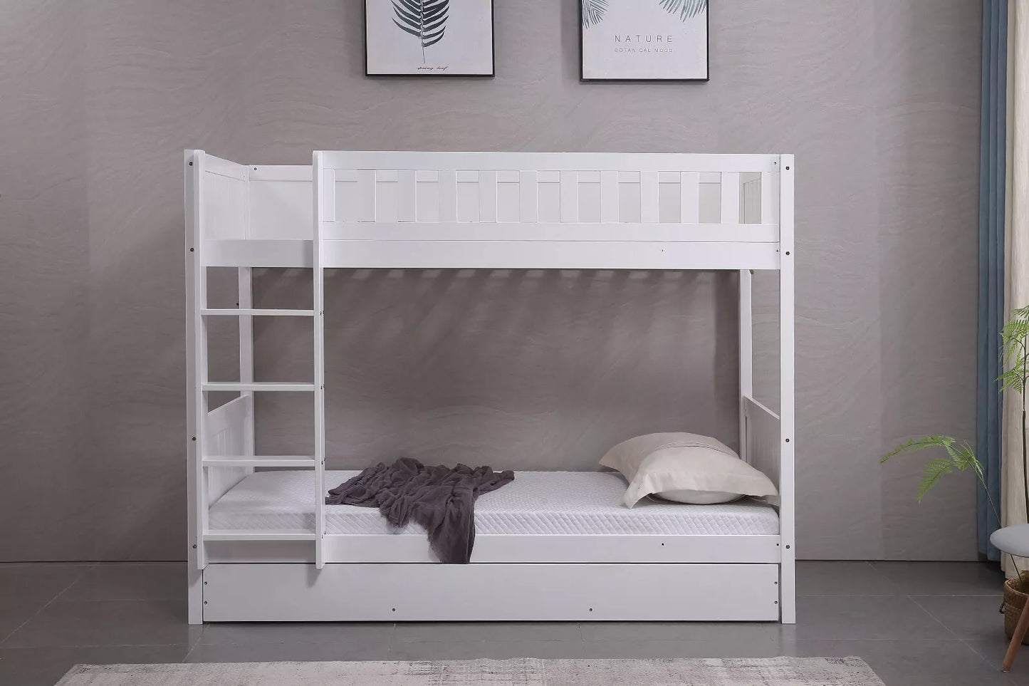 Domino Wooden Bunk Bed in Grey & White, Kids Bedroom Furniture, 2x 3FT Beds