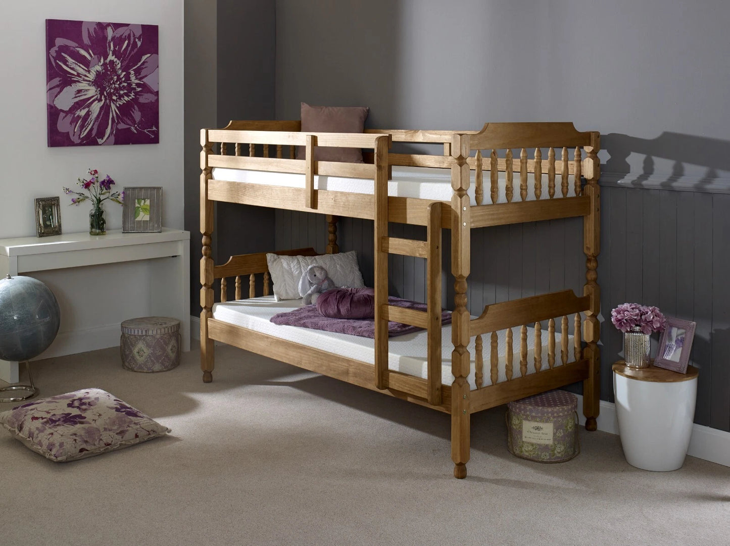 Colonial Waxed Pine Wooden Bunk Bed Frame - Small Single, Single