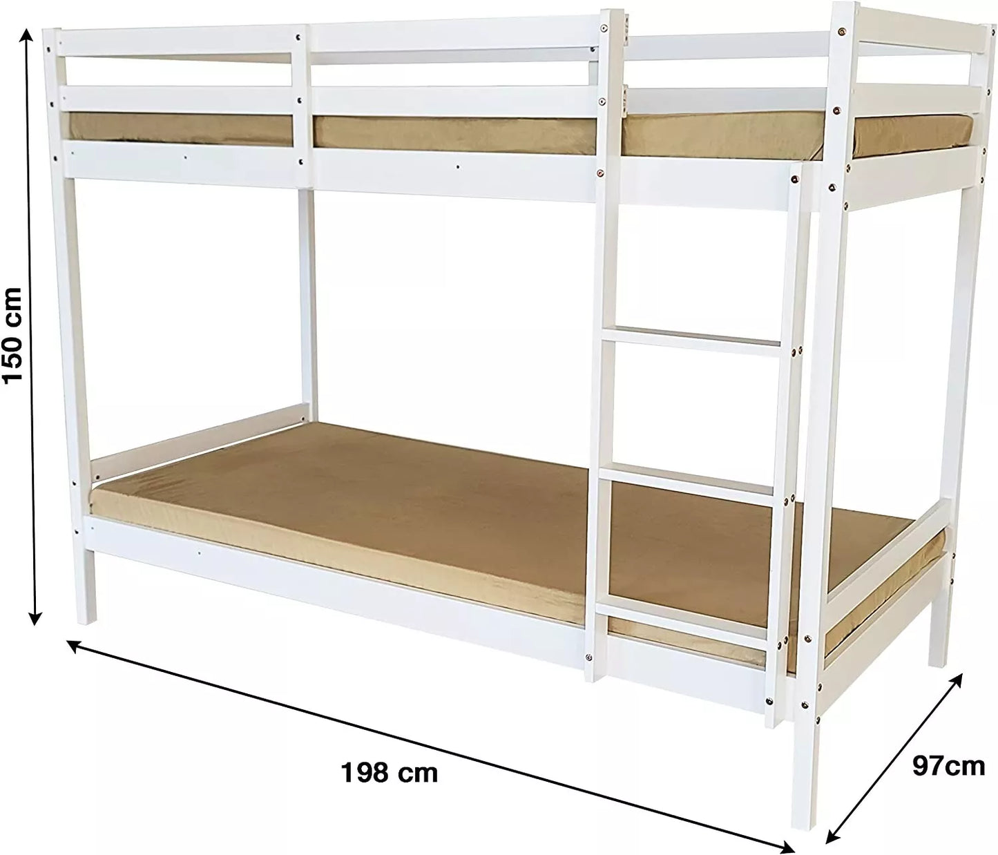 Mecor 3FT Single Bunk Bed - 120/150kg Capacity - Kids/Teens - Grey/White