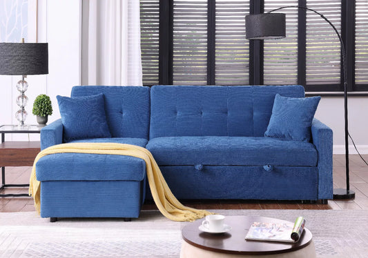 Hinton 3-Seater Corner Sofa Bed with Hidden Storage & Reversible Chaise – Grey or Blue