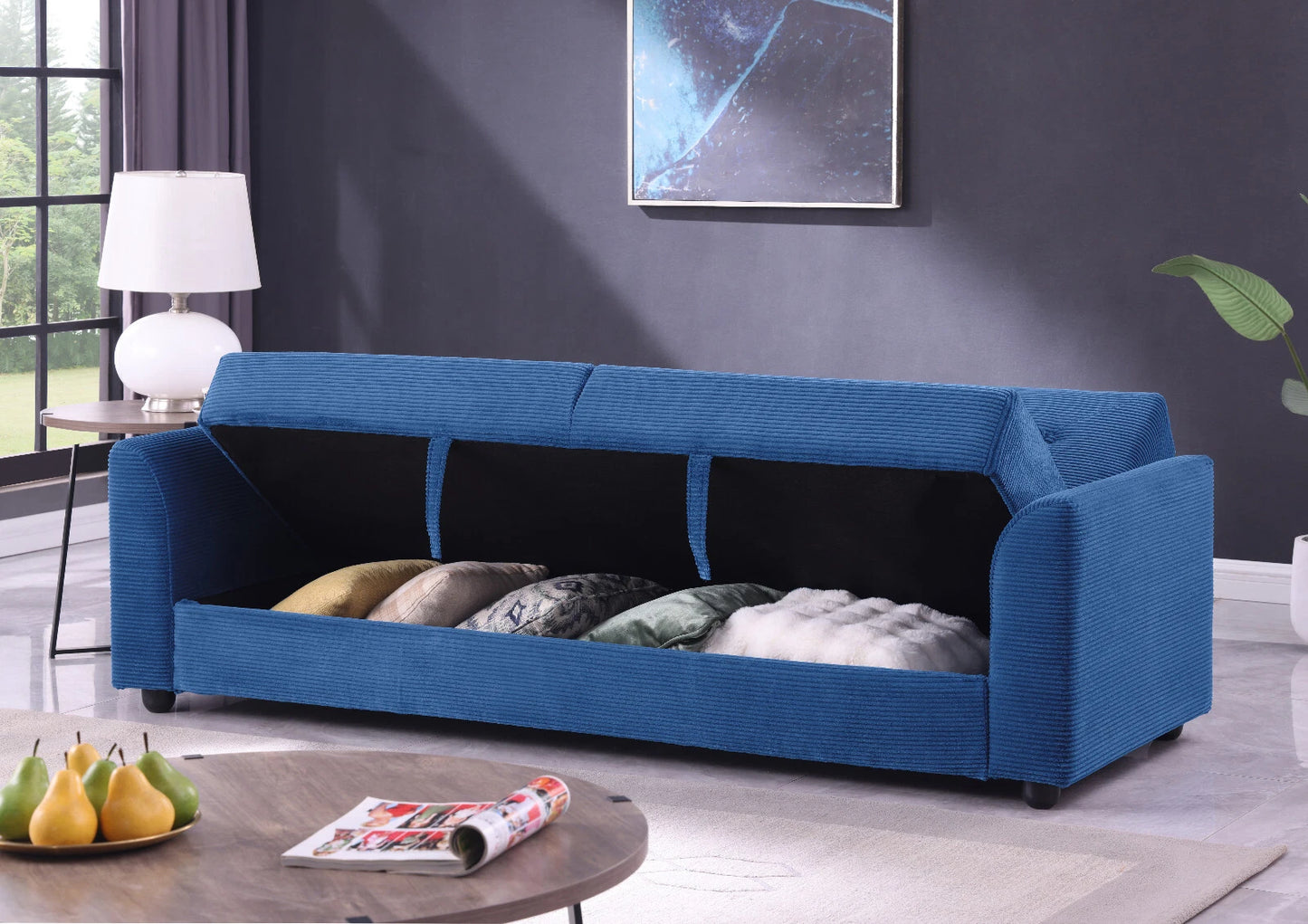 Verona 3-Seater Corduroy Sofa Bed with Storage – Grey/Blue Clic Clac Design