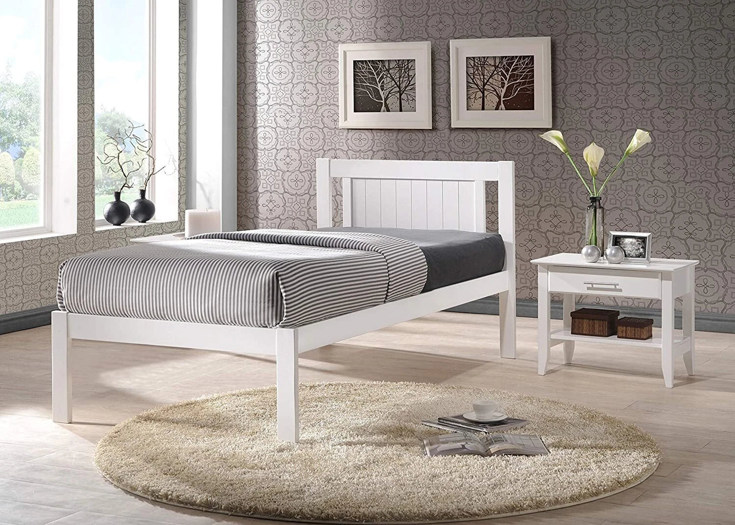 Glory Bed, White Wooden Slatted Frame