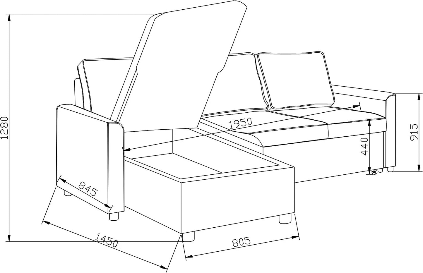 Reegan L Shaped Corner Sofa Bed in Grey, with Hidden Storage & Reversible Chaise