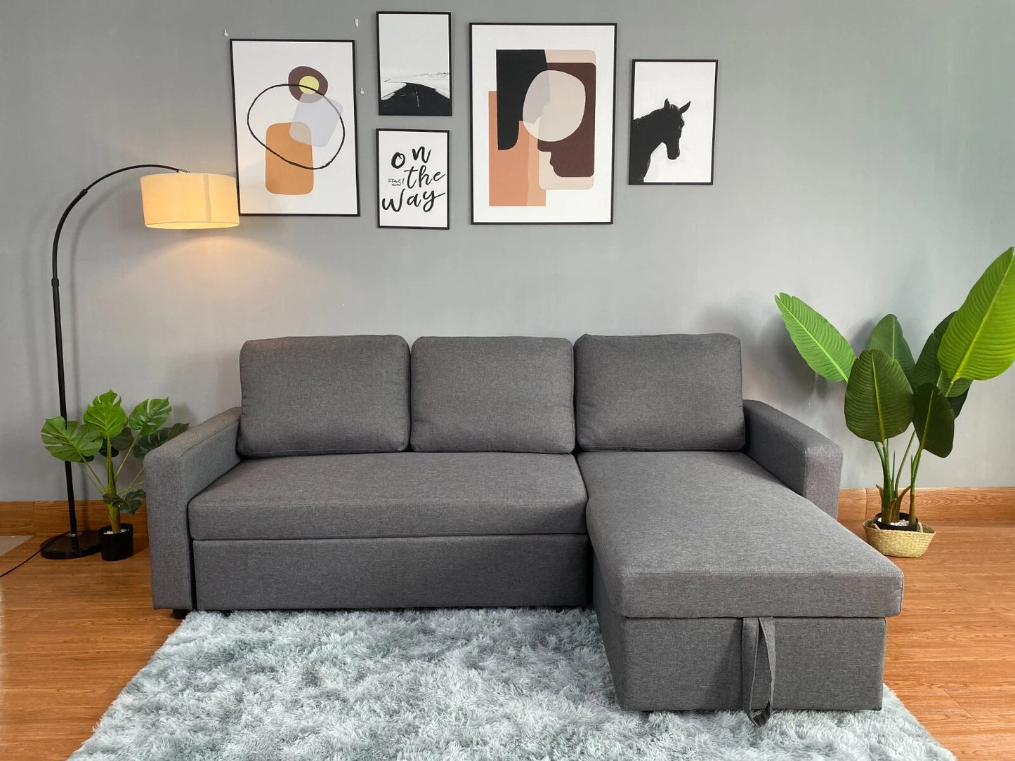Reegan L Shaped Corner Sofa Bed in Grey, with Hidden Storage & Reversible Chaise