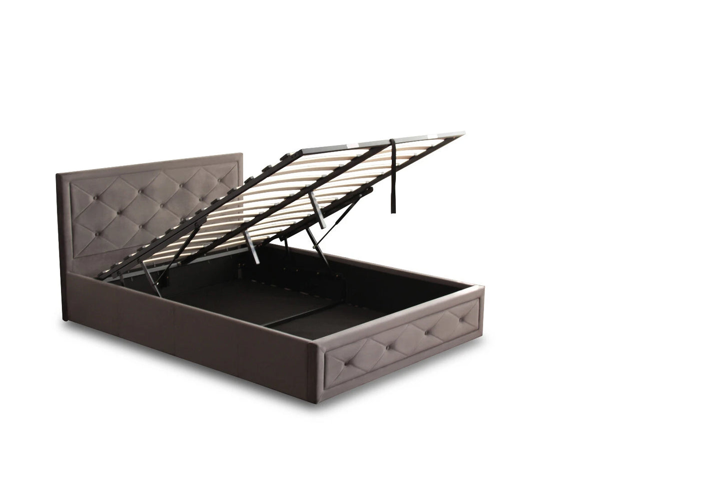 Frome Ottoman Gas Lift Bed -Velvet upholstered Grey/Jade -Storage & Sprung Slats