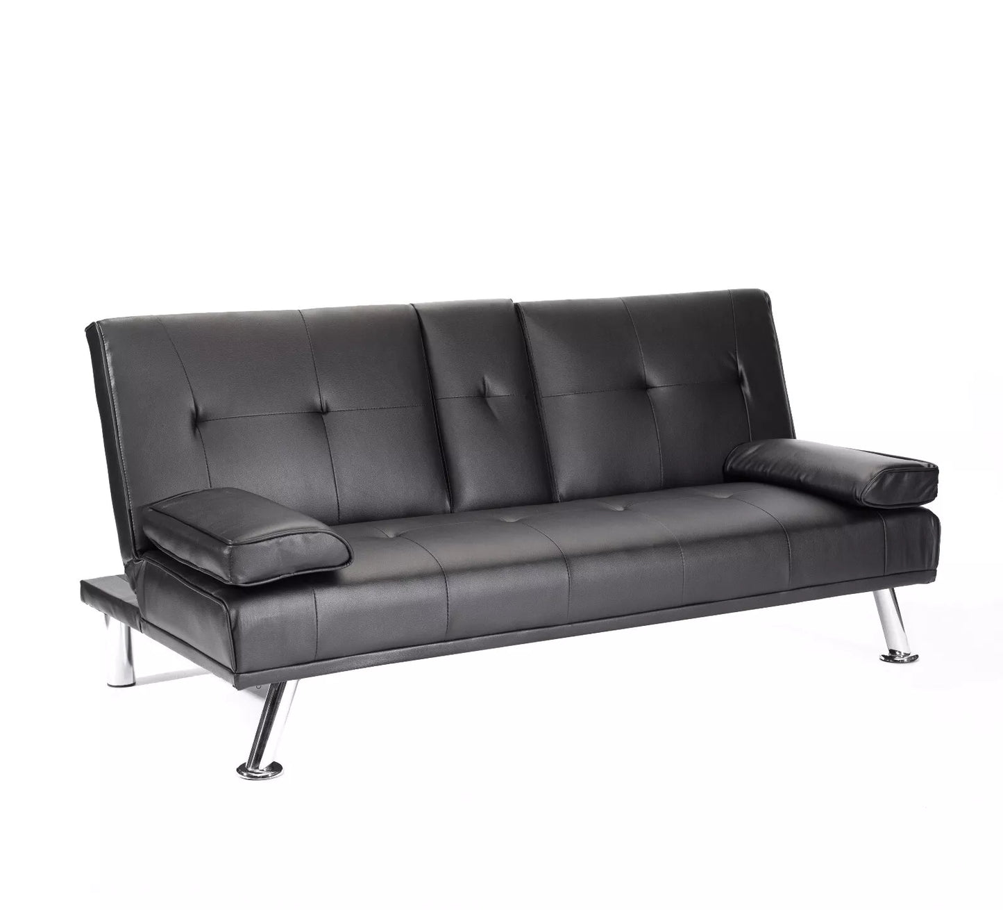 Faux Leather Folding Sofa Bed With Cup Holders Cinema Style