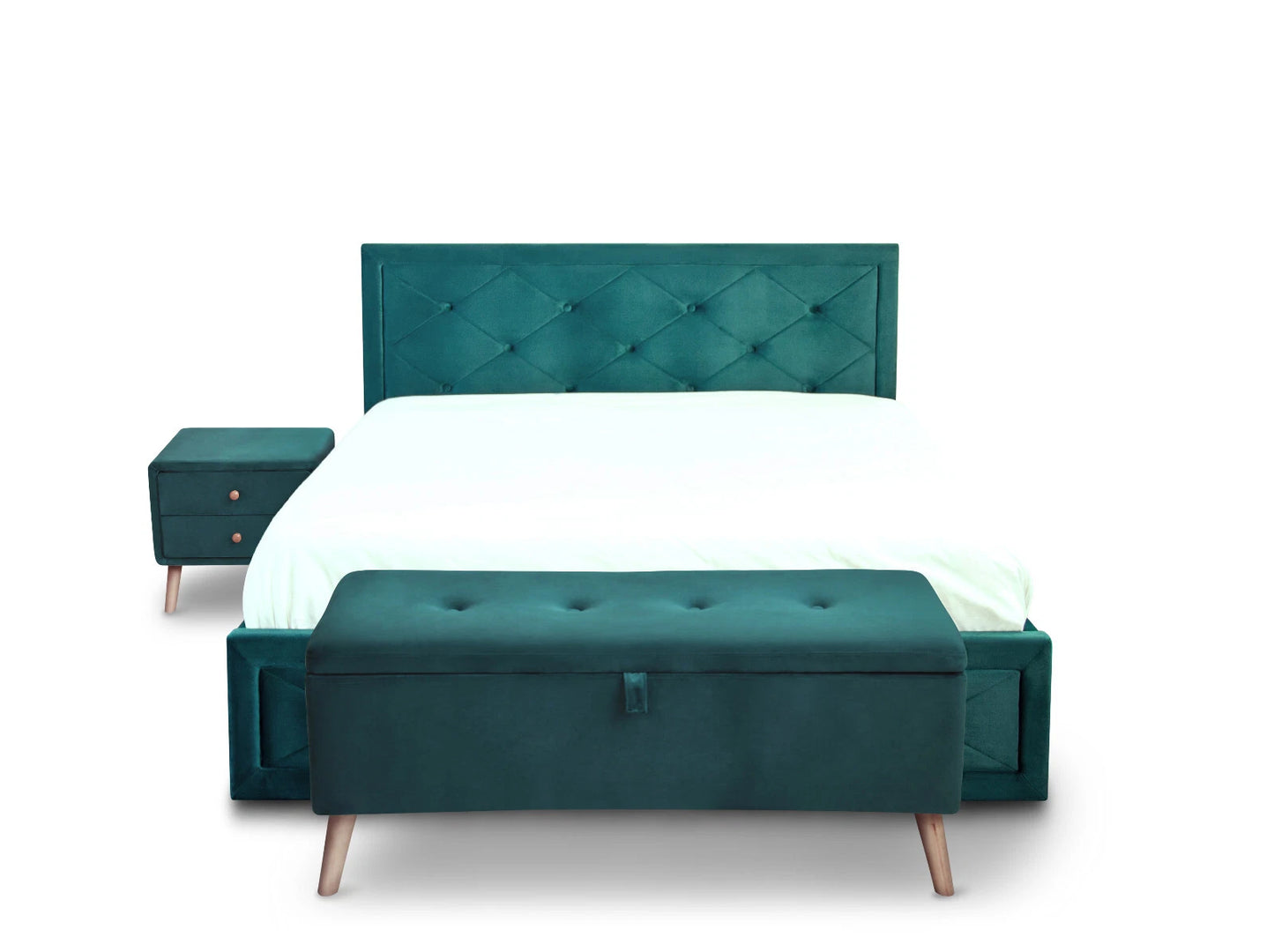 Frome Ottoman Gas Lift Bed -Velvet upholstered Grey/Jade -Storage & Sprung Slats