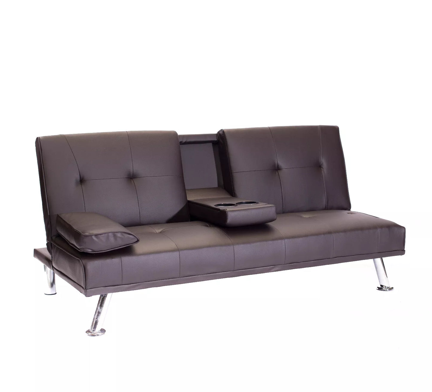 Faux Leather Folding Sofa Bed With Cup Holders Cinema Style