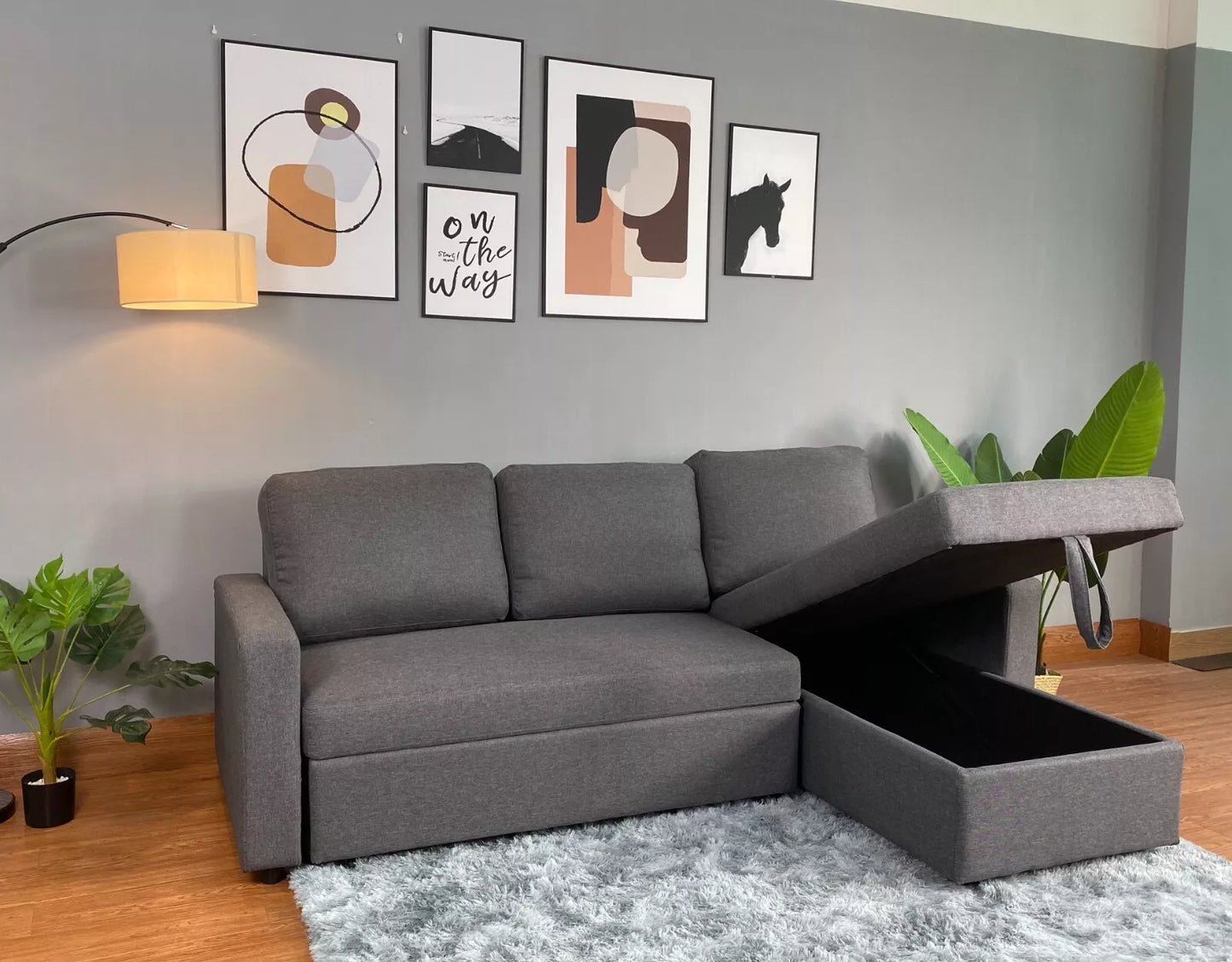 Reegan L Shaped Corner Sofa Bed in Grey, with Hidden Storage & Reversible Chaise