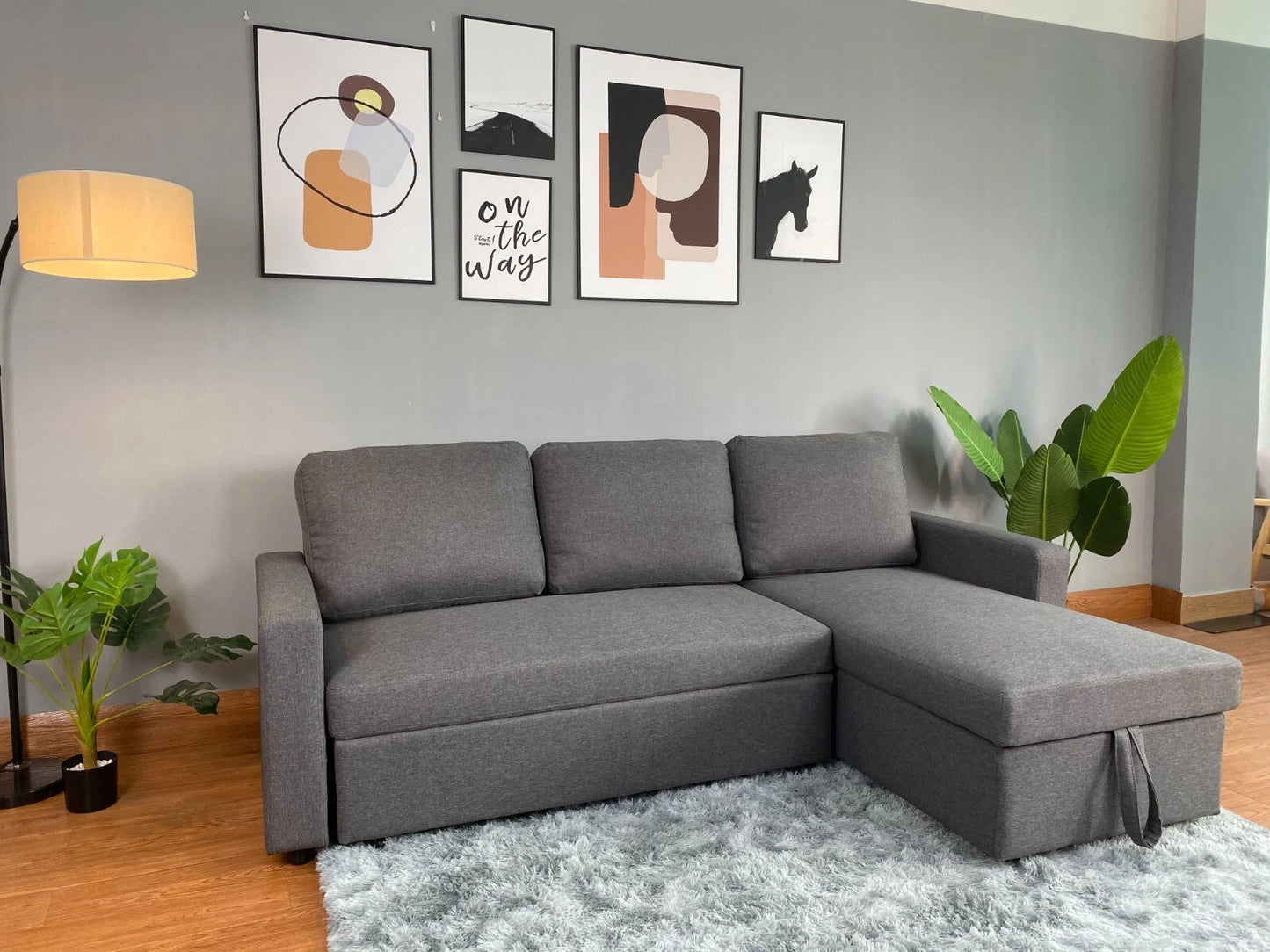 Reegan L Shaped Corner Sofa Bed in Grey, with Hidden Storage & Reversible Chaise