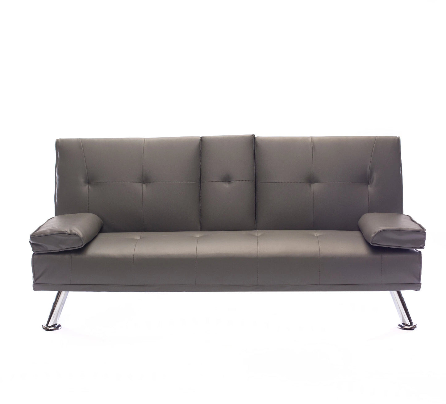 Faux Leather Folding Sofa Bed With Cup Holders Cinema Style